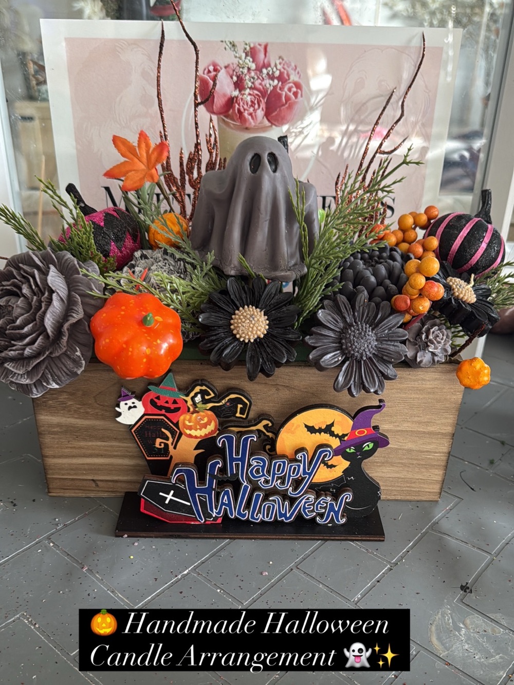 Handmade Halloween Candle Arrangement - Gray & Orange